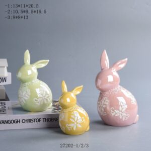 Pearl Glaze Colorful Ceramic Bunny Intaglio Design