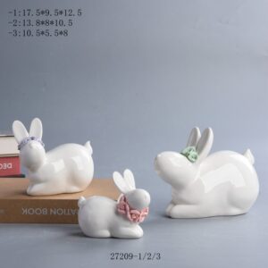 Ceramic Easter Bunny Rabbits Figurine White Porcelain