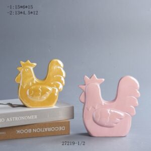 Hen & Rooster Design Shiny Matt Glaze Porcelain Chicken Home Garden Decor
