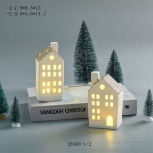 Night Light Decoration Gift Ceramic White Porcelain House Cottage LED