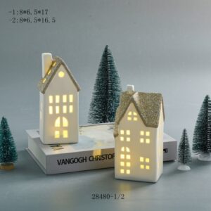 White Ceramic Christmas Village Houses Tabletop Small Porcelain Winter Town