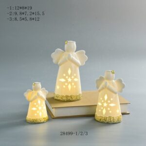 Handmade White Porcelain Angel Statue Led Lighted Christmas Angel