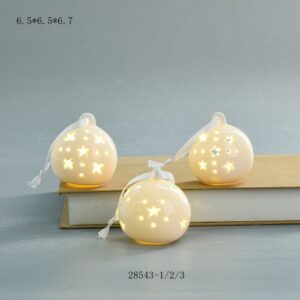 Hanging Small Christmas Ornament With Led Lighted White Porcelain