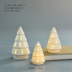 Hand Make Gold Star White Ceramic Christmas Tree Table Ornament LED