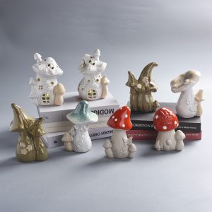 LED Lighted Ceramic Mushroom Fairy House Collection | Table Home Decor Figurines