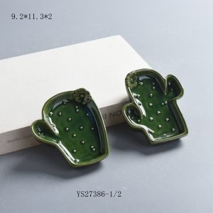 Creative Cactus Shaped Plate Ceramic Tableware Cute Breakfast Plate