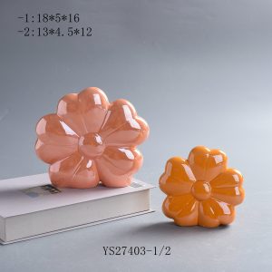 Glossy Floral Ceramic Figurines Collection | Flower Clover Table Home Decor Set