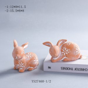 Rustic Ceramic Easter Rabbit Statues for Spring Home Decor