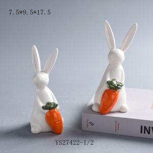 Simple Smooth Ceramic Bunny with Carrot Decor Set, Modern Farmhouse Spring Home Decoration