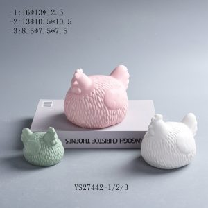 Set of 3 Pastel Matte Ceramic Chicken Figurines, Farmhouse Hen Statues for Spring & Easter Home Decor