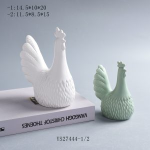 Set of 2 Matte Ceramic Chicken Figurines, Farmhouse Hen Statues for Spring & Easter Home Decor