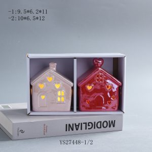 Glossy Glazed Mini Cottage Night Lamp with Warm LED Glow, Boxed Romantic House Ornament Set