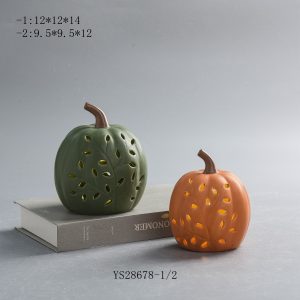 Wholesale Leaf Hollow Ceramic Pumpkin LED Light | Fall Harvest Thanksgiving Seasonal Ornament Supplier