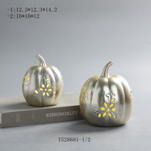 Wholesale Electroplate Silver Floral Cutout Ceramic Pumpkin LED Light | Fall Harvest Seasonal Ornament