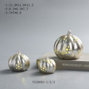 Wholesale Electroplate Silver Dot Cutout Ceramic Pumpkin LED Light | Fall Harvest Thanksgiving Home Ornament