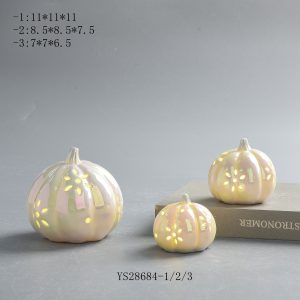 Wholesale Iridescent Pearl Floral Cutout Ceramic Pumpkin LED Light | Fall Harvest Thanksgiving Home Ornament