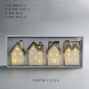 Wholesale Set of 4 Ceramic LED House Village Decor | Christmas Tabletop Ornament